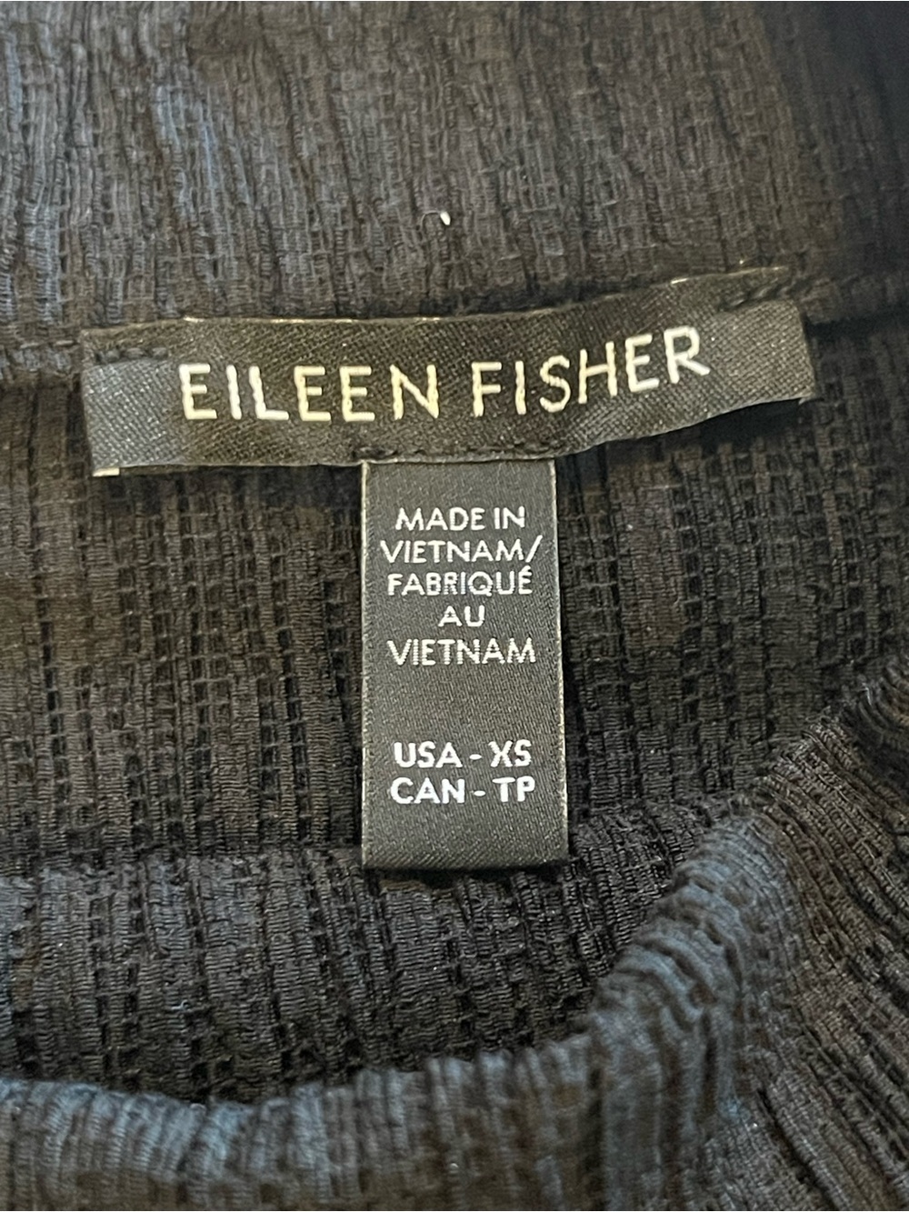 Eileen Fisher Crinkle, Black Funnel Neck Midi
Dress,Cap Sleeve,Elastic Waist-XS - Picture 5 of 16